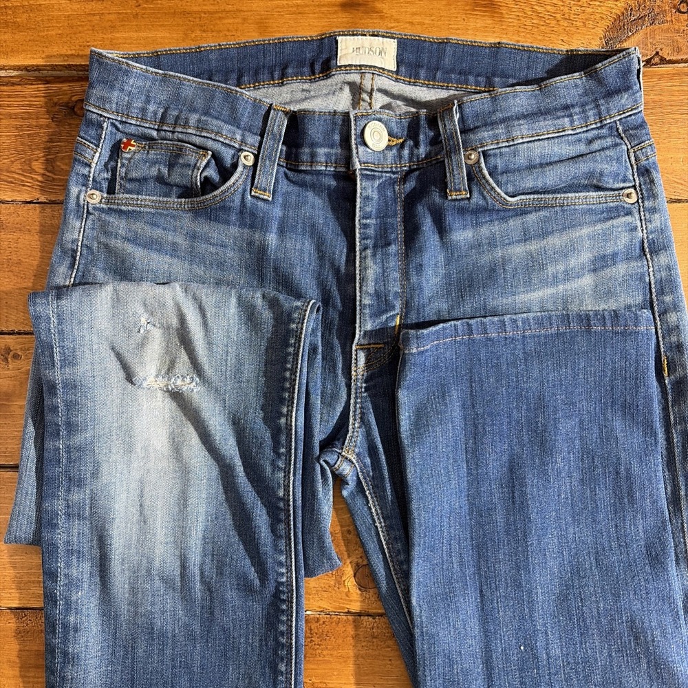 Hudson Slim Straight Jeans Womens 27 Blue Distressed Made In USA Stretch Denim